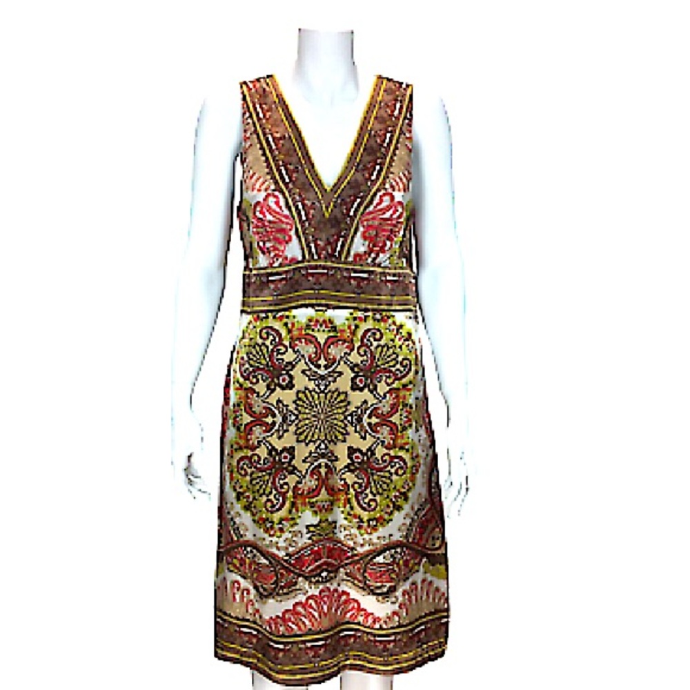 NICOLE by NICOLE MILLER 100% Silk Paisley V-Neck Chemise- Tobacco Brown/Size 10